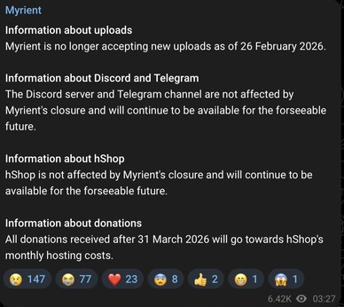 A Myrientre történő feltöltés többé nem lesz lehetséges.