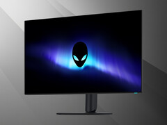 Az Alienware AW3226Q 32 hüvelykes 4K OLED monitor elülső része szögből nézve