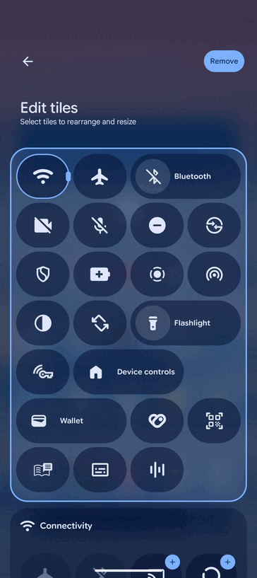 A Quick Settings' Edit csempék képernyőjének igazítása (Kép forrása: 9to5Google)