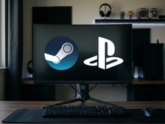 Steam és PlayStation logók a PC monitoron