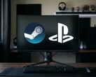 Steam és PlayStation logók a PC monitoron