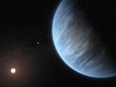 Egy művész által készített illusztráció, amely egy exoplanétát és egy csillagot ábrázol.