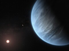 Egy művész által készített illusztráció, amely egy exoplanétát és egy csillagot ábrázol.