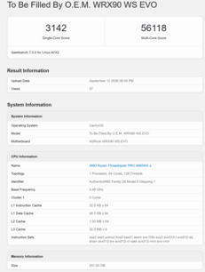 Threadripper Pro 9985WX Geekbench 7 pontszám