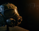 Közeli kép a Metro 2039 Collector's Edition Spartan sisakreplikájáról, amely sötét látórostéllyal, integrált gázálarcelemekkel és harci kopásnyomokkal rendelkezik.