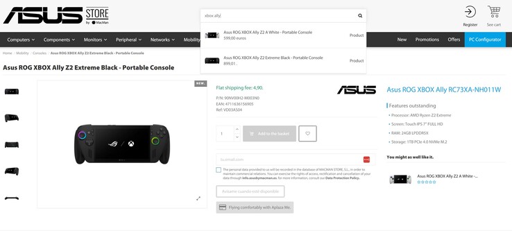 Az Asus ROG Xbox Ally és ROG Xbox Ally X ára kiszivárgott az Asus partnerboltjában (kép forrása: Asus Store by MacMan)