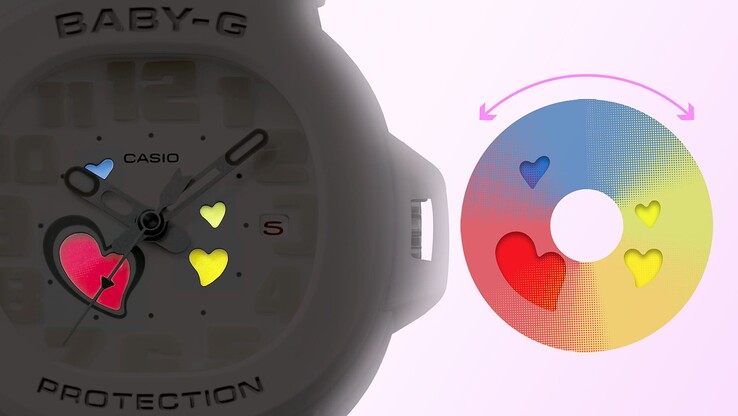A Casio BGA-10 sorozatú karórák szívet váltó színű szívecskékkel rendelkeznek. (Kép forrása: Casio)