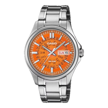 A Casio narancssárga MTP-E740-4AV modellje a Seiko 1970-es évekbeli Time Sonar óráiból ihletett, áttetsző számlappal rendelkezik.