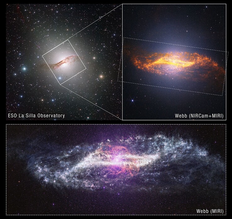 A Centaurus A galaxist különböző műszerekkel készített felvétel.