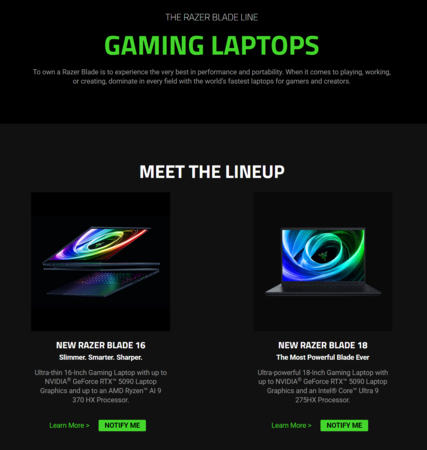 Razer Blade laptopok kifogytak az amerikai boltban (Kép forrása: screenshot, Razer US store)