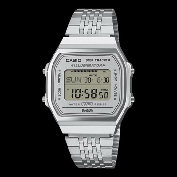 Casio ABL-100WE-7A ezüst számlappal, ezüst tokban és karkötővel.
