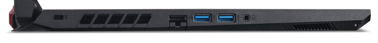 Left side: cable lock slot, Gigabit Ethernet, 2x USB 3.2 Gen 1 (Type-A), combo audio