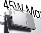 Az új power bank oldalán egy kis méretű kijelző található. A képen: promóciós kép, amely a 45 W-os gyorstöltési támogatást emeli ki.