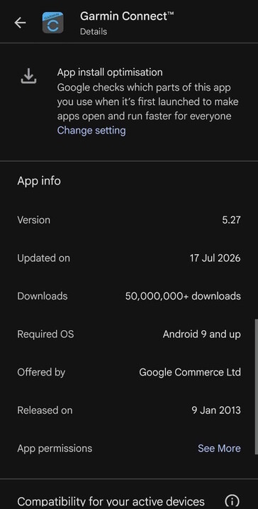 A Garmin Connect 5.27 verziója július 17-én jelent meg