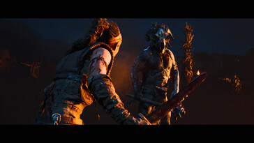 Egy kép, amely Senua és egy ellenség közötti csatát mutat a Senua's Saga: Hellblade II-ben.