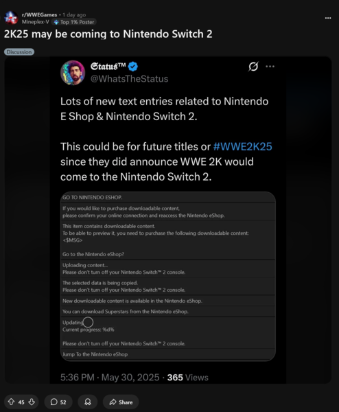 WWE 2K Switch 2 egyedi zene (Kép forrása: screenshot, WWEGames subreddit)