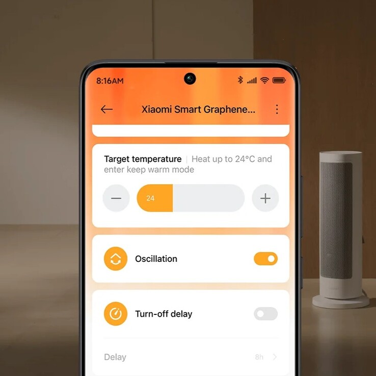 A Xiaomi Smart Graphene Heater a Xiaomi Home alkalmazáson keresztül vezérelhető. (Kép forrása: Xiaomi)