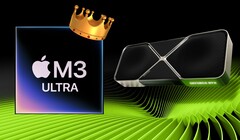 A Apple M3 Ultra SoC a korai GFXBench eredményekben ragyog, és az Nvidia és az AMD csúcskategóriás asztali GPU-jaival vívja meg a csatát. (Kép forrása: Apple, Nvidia, szerk.)