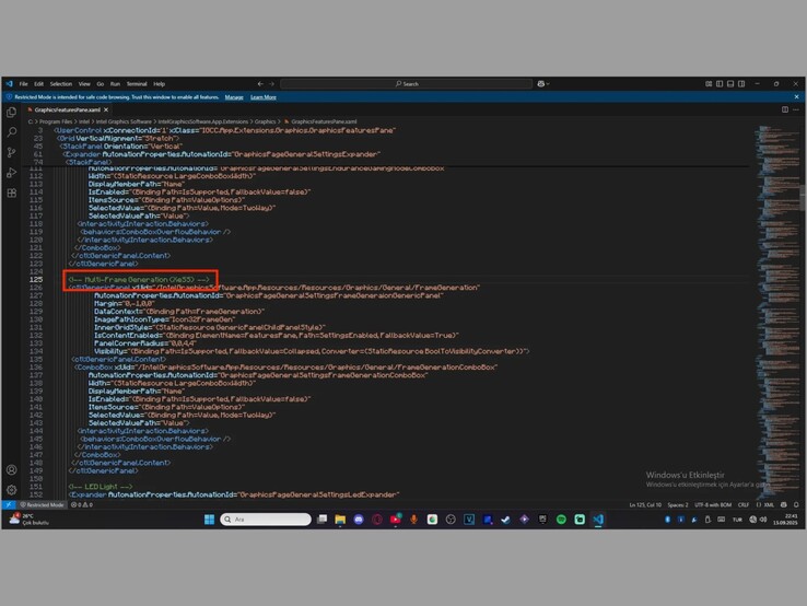 Intel Arc meghajtófájl, amely több képkockás generáló kódot mutat. (Kép forrása: Organic-Bird-587 az X-en)