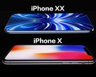 Állítólagos iPhone XX/20 render (fent), iPhone X (lent).