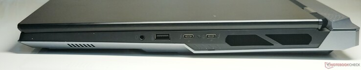 Jobbra: 3,5 mm-es kombinált audiocsatlakozó, USB 3.2 Gen2 Type-A, 2x Thunderbolt 5 (DisplayPort 2.1-out és Power Delivery 3.1)