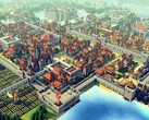 A „Kingdoms and Castles” című játékból származó kép, amelyen egy város és több épület látható.