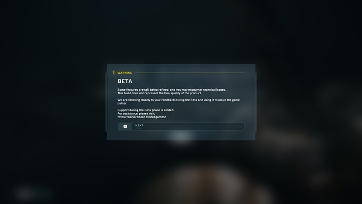 A béta figyelmeztető képernyő megerősíti, hogy ez egy folyamatban lévő munka, amely nem tükrözi a játék végleges minőségét. 