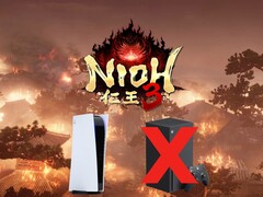 A Nioh 3 logója a PS5 és Xbox konzolok felett látható