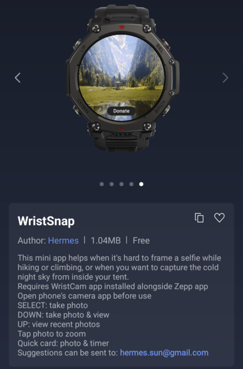 A WristSnap Mini alkalmazás Amazfit okosórákhoz