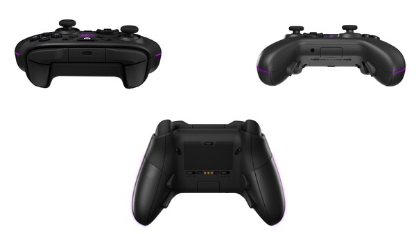A ROG Raikiri II Xbox vezeték nélküli vezérlő érintkezési pontokkal rendelkezik a töltőállványhoz, valamint üzemmódkapcsolókkal a csatlakozás és az eszköz típusához. (Kép forrása: Asus ROG)