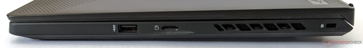 Right side: One USB-A 3.2 Gen 1 port, microSD card reader, Kensington Security Slot