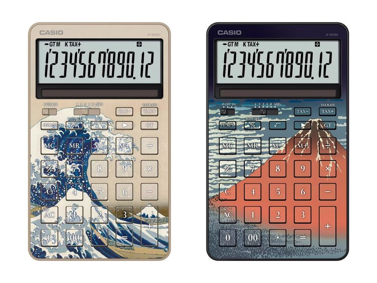 A Casio Hokusai ihlette JF-M200-TJ-KHK (balra) és JF-M200-TJ-KHG (jobbra) számológépek. (Kép forrása: Casio)