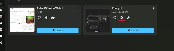 A Stability Matrix csomagközpontjának képernyőképét a ComfyUI csempén pirossal kiemelt beállításokkal. (Kép forrása: Windows Screen Capture)