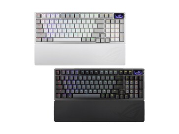 A ROG Azoth 96 HE fehér és fekete színben, levehető csuklótámasszal érkezik. (Kép forrása: Asus)