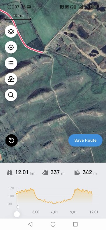 Az Amazfit útvonaltervezési funkciójának képernyőképét a Zepp alkalmazásban. (Kép forrása: Notebookcheck)