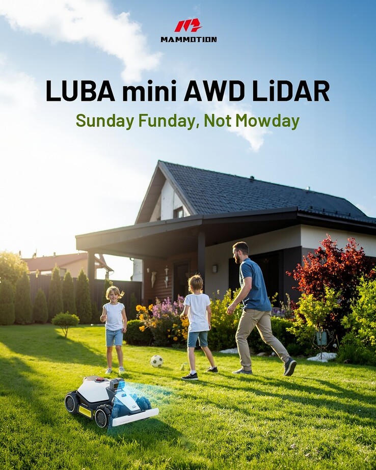 A Mammotion Luba mini AWD LiDAR robotfűnyíró plakátja a közösségi médiában. (Kép forrása: Mammotion)