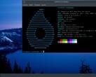 OmegaLinux 2026.02.21 asztali gép és terminál ablak, amely az új Arch Linux alapverziót mutatja