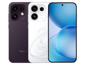 Az Oppo Reno 16 lila és pop-fehér színben.