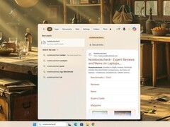 Notebookcheck lekérdezés a Windows 11 keresőmezőjében. (Kép forrása: Notebookcheck)