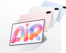 A MatePad Air 2026 ára az EU-ban 799 eurótól kezdődik. A képen: promóciós fotó, amelyen a különböző színek és a billentyűzet-kiegészítő látható.