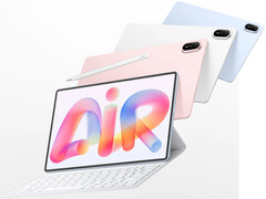 A MatePad Air 2026 ára az EU-ban 799 eurótól kezdődik. A képen: promóciós fotó, amelyen a különböző színek és a billentyűzet-kiegészítő látható.