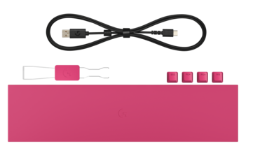 A doboz tartalma: tenyértámasz, billentyűkihúzó, levehető 1,8 m-es USB-A–USB-C kábel, külön billentyűfedelek és maga a billentyűzet