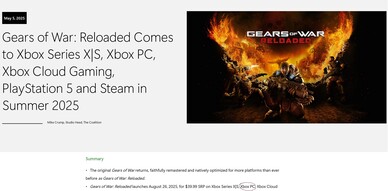 Xbox Wire Gears of War: Reloaded bejelentés (Kép forrása: Xbox Wire)