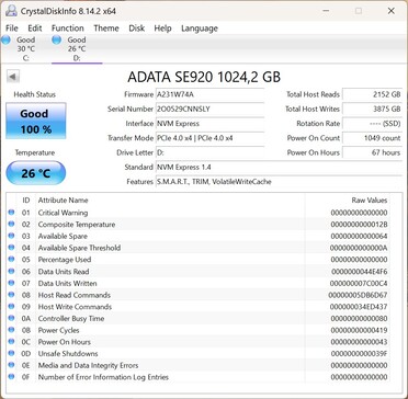 Az ADATA SE920 támogatja a PCIe 4.0 x4 szabványt