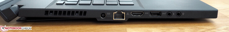 Left-hand side: ventilation grille, power connector, RJ45 LAN, HDMI 2.0, USB 3.1 Gen2 Type-A, microphone jack, headphone jack