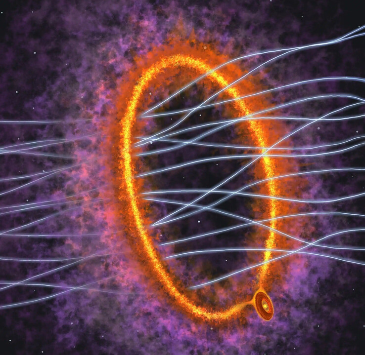 A gázgyűrűt és a fiatal MC 27 csillagot ábrázoló ábra.