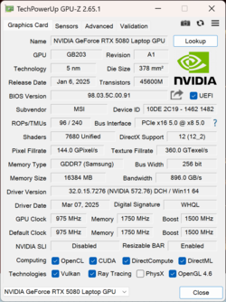 GPU-Z Nvidia GeForce RTX 5080