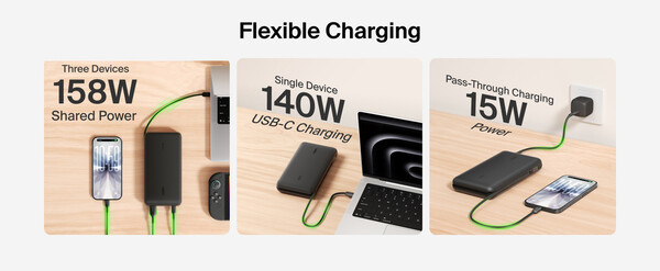 A Belkin UltraCharge Pro Laptop Power Bank 25K egyszerre három eszközt képes tölteni.