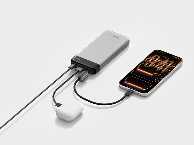 A Rapid power bank (20K, 45 W) beépített USB-C kábellel rendelkezik, amely egyben hordozószíjként is használható