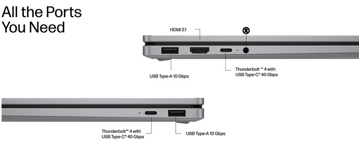 A HP az itt látható Thunderbolt 4 portok helyett USB4 portokat is tartalmaz az AMD modelleken.